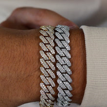 Load image into Gallery viewer, Silver 12MM Prong Set Cuban Link Bracelet