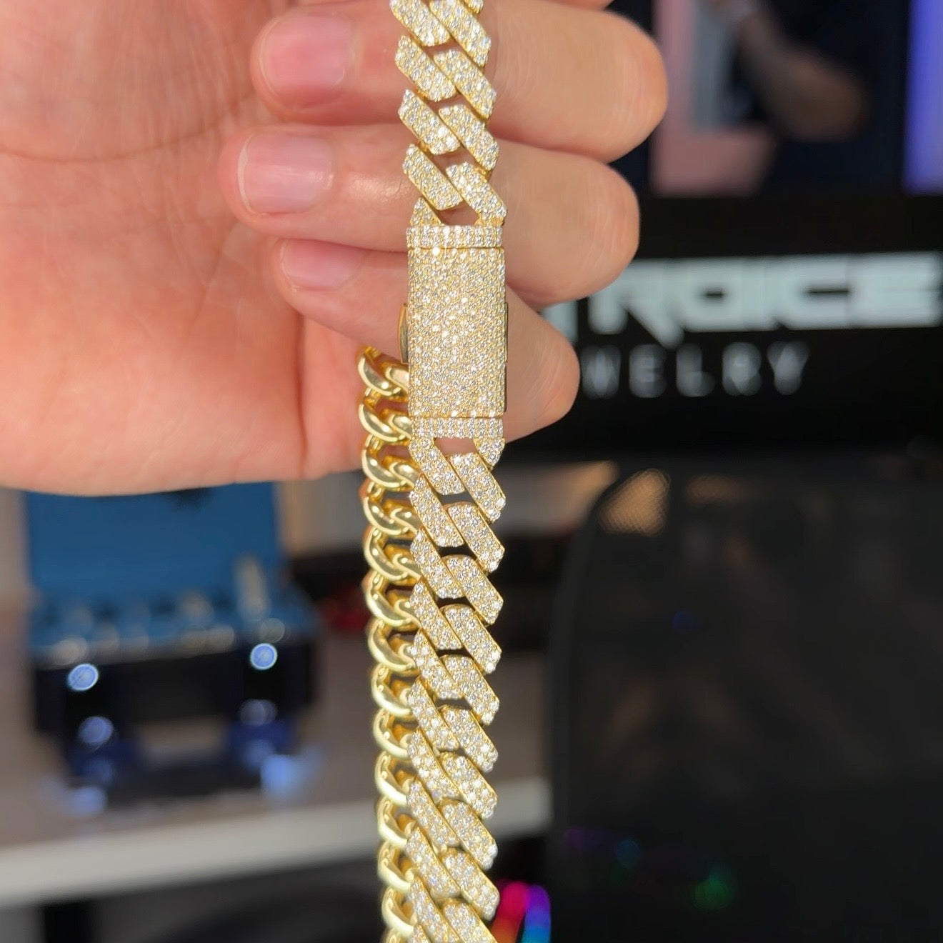 NEW Silver 12MM Prong Set Cuban Link