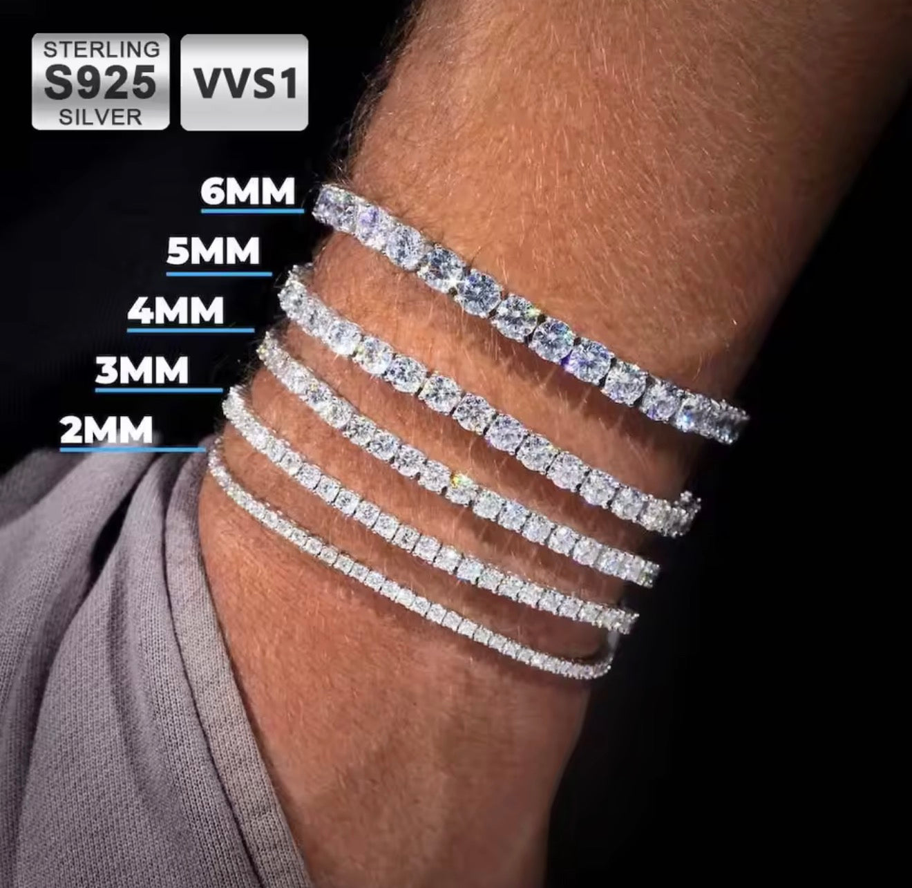 Bracelet Tennis Argent 925 Avec Chaîne Ronde Fleur Zircon 2.5mm Bracelet Tennis Argent 925 Avec Chaîne Ronde Fleur Zircon 2.5mm