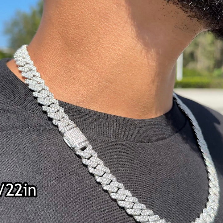 NEW Silver 12MM Prong Set Cuban Link