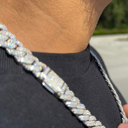 NEW Silver 12MM Prong Set Cuban Link