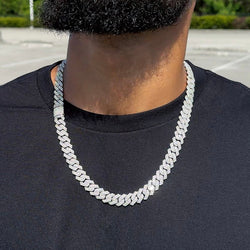NEW Silver 12MM Prong Set Cuban Link