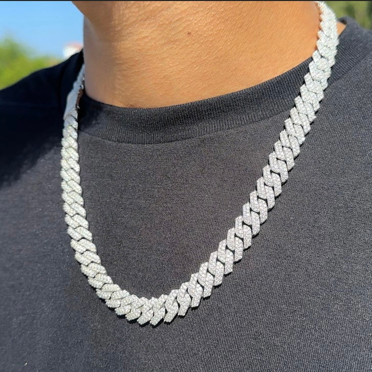 NEW Silver 12MM Prong Set Cuban Link