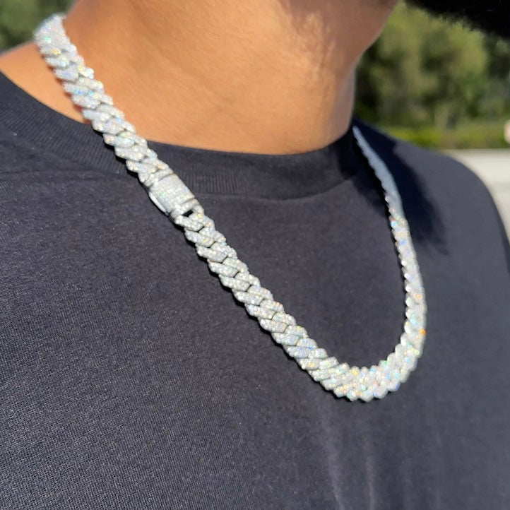 NEW Silver 12MM Prong Set Cuban Link