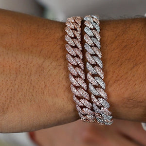 Silver 10MM Prong Set Cuban Link Bracelet