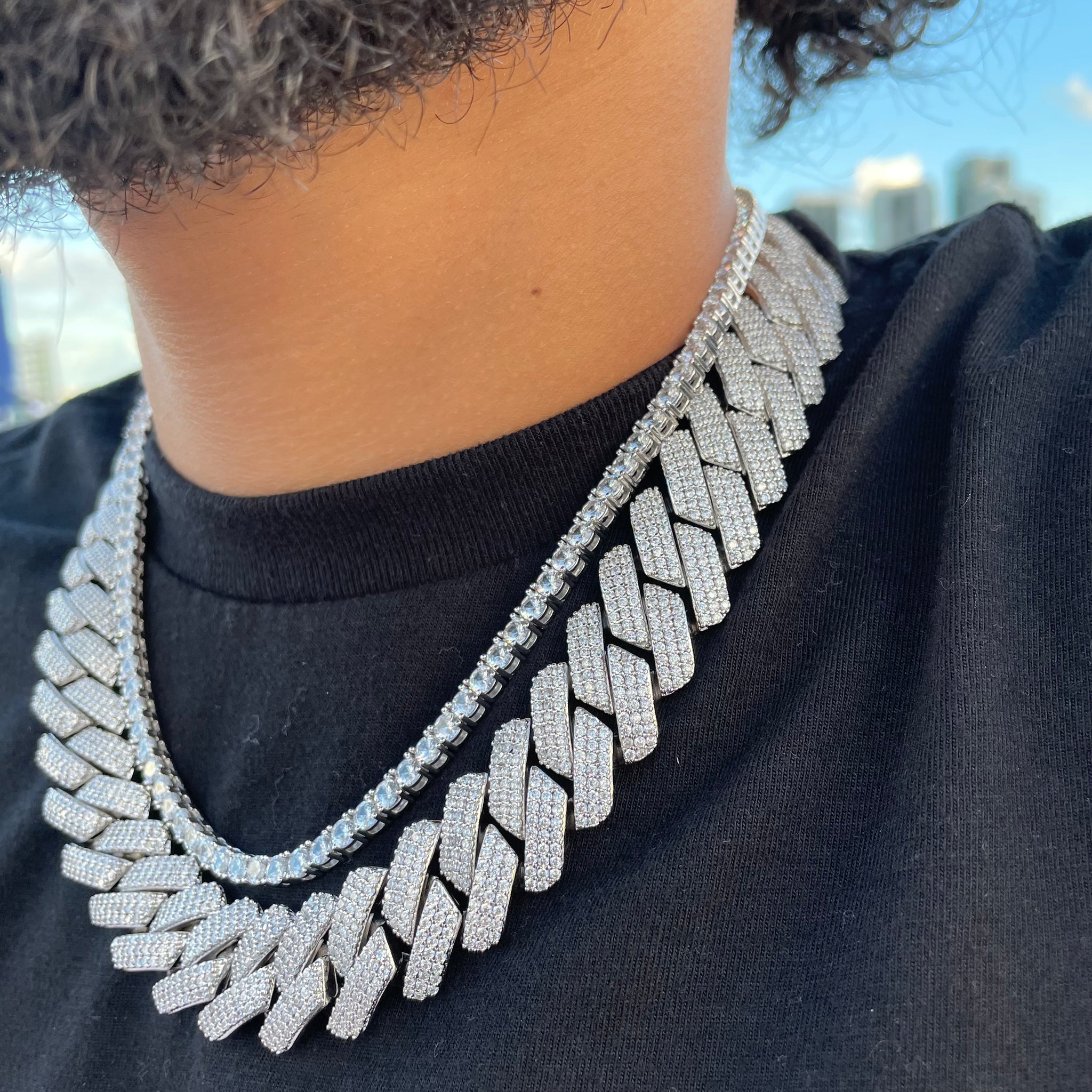 Silver 19MM Prong Set Cuban Link Astroice Jewelry